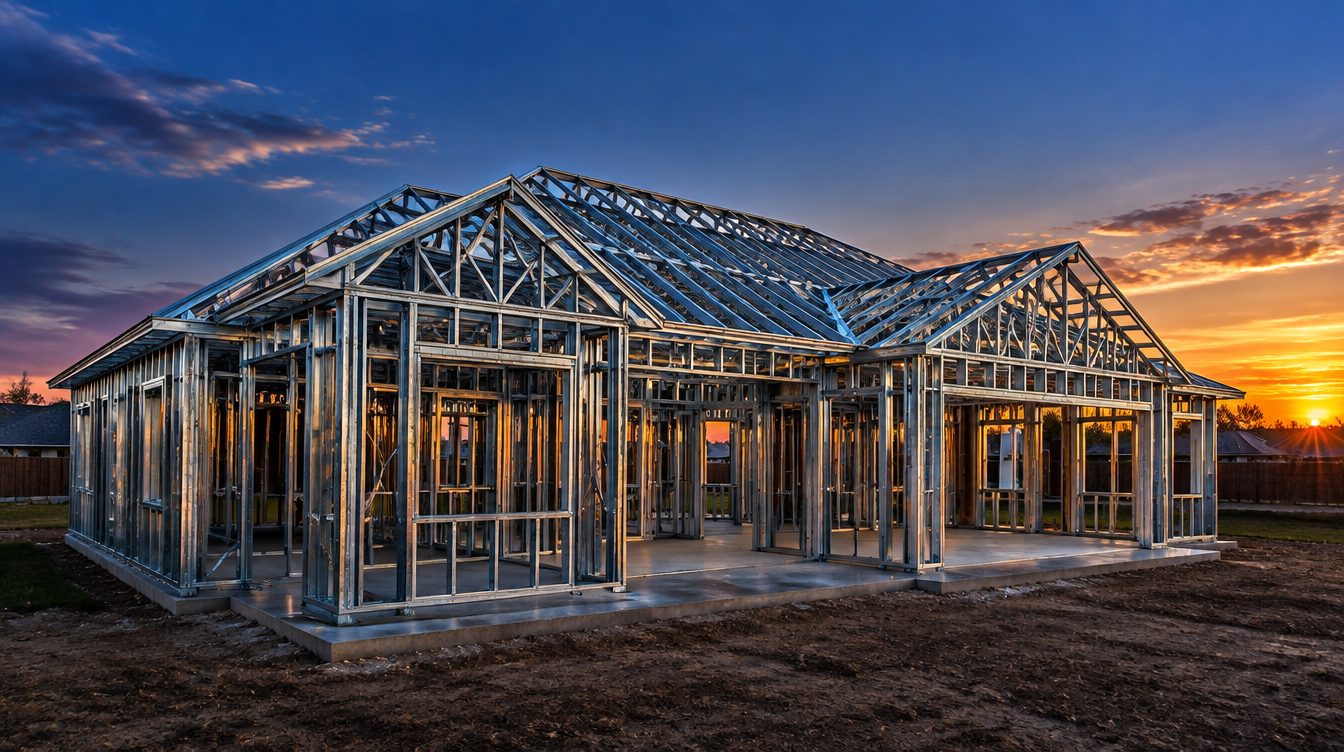 Illustration of a cold-formed steel house frame
